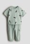 2 Piece T-Shirt And Joggers Cotton Set - Light Dusty Green Mickey Mous