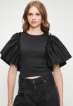 Combo Ruffle Sleeve Tee - Black