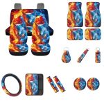 Widea Cool Wolf Car Seat Covers Set For Women Men Vehicle Seat Accessory With 15 Inches Auto Steering Wheel Wrap Seatbelt Armres