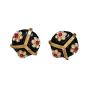 Vintage Enamel Round Stud Earrings Crystal Retro Japanese Style Flowers