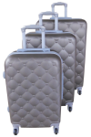 Smte 3-PIECE Abs Hard Shell Luggage Set Quilted striped Design And Brown With Keychain