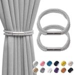 Niceec 2 Pack Strong Magnetic Curtain Tiebacks Boho Home Decoration Drape Tie Backs Natural Cotton Handmade Double Rope Curtain