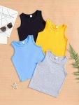4PCS Boys Solid Color Tank Tops Vest For Boys Casual Sleeveless Top For Summer Tops As Gifts