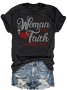 Woman Faith Letter Print T-Shirt Short Sleeve Crew Neck Casual Top For Summer & Spring Women's Clothing