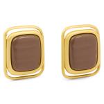 Brown & Gold Square Button Stud Earrings