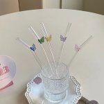 1PC Butterfly Glass Straw - Reusable Heat-resistant Drinking Straw For Juice Milk Coffee - Sustainable Kitchen & Dining Accessor