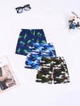 3PCS Boy's Dinosaur Camouflage Print Shorts 100.00% Cotton Comfy Pants For Daily Wearing