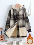 Girl's Fleece Plaid Thick Hooded Coat For Winter Kids Clothing