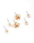 Goldair Gold Diamante Knotted Stud Earring 3-PACK