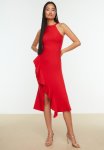 Pomegranate Flounce Evening Dress