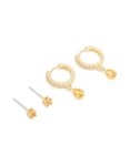 Goldair Gold Plated Brass Citrine Cubic Zirconia November Birthstone Earrings 2-PACK