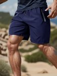 Men's Solid Quick Drying Shorts Casual Slightly Stretch Elastic Waist Drawstring Shorts For Summer Gym Workout Training