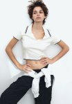 Rib-knit Collared Top - White