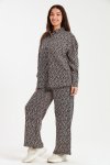 Ladies Oversized Long Sleeve Shirt Collar Top & Wide Leg Pants Co-ords Set
