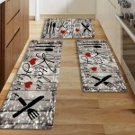 1PC Knife And Fork Wood Grain Pattern Kitchen Fl Mat Non-slip Oil-proof Waterproof Area Rug Dirt-resistant Fl Mat Machine Washab
