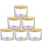Supmind 16OZ 3 Wick Candle Jars 6 Pack - Large Empty Iridescent Wide Mouth Glass Candle Making Jars With Bamboo Lids Bulk Candle