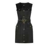 Button-detail Leather Dress -black