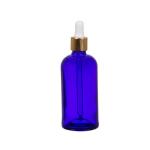 100ML Blue Glass Aromatherapy Bottle With Pipette - White & Gold Collar 18 110