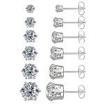 6 Pairs Cubic Zirconia Stud Earrings Set Surgical Steel Hypoallergenic 316L Stainless Steel Earrings For Women Men Contain 3 4 5