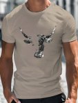 Abstract Bull Head Graphic Print Men's Round Neck Short Sleeve T-Shirt Casual Comfy Lightweight Top For Summer