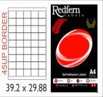 45 Up 39.2MM X 29.88MM A4 Self Adhesive Laser Jet Labels - 100 Sheets