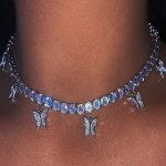Butterfly Pendant Sparkling Choker Necklace Hip Hop Jewelry For Women Adjustable Clasp Accessory Gifts For Eid