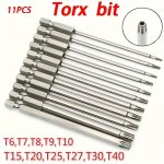 Chngog-g 11PCS 75MM 2.95IN S2 Alloy Steel Torque Rectangular Screwdriver Bit Tool Set 1 4 Hex Torque Rectangle Socket Set Handle