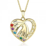 CNE103024 Gold Plated Sterling Silver Mom Heart Necklace With Birthstones