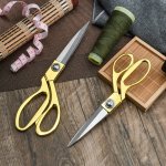 One Pair Of Golden Fabric Scissors Stainless Steel Sharp Tailor Scissors Clothing Scissors Professional Heavy Duty Dressmaking S