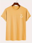 100% Cotton Men's Smiling Face Print T-Shirt Casual Short Sleeve Crew Neck Tee Men's Clothing For Outdoor