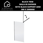 Black Trim Walk-in Shower With Black Support Arm - 900 X 2000MM