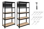 Racking 2X5 Tier Shelving 180X90X40CM 250KG Shelf Pegboard & Hammer