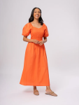 Orange Smocked Midi Dress - XXL Orange