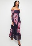 Bardot Mesh Fit & Flare Maxi Dress - Moody Burgundy Blurred Floral