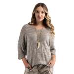 Crochet Batwing Knit - Taupe Free