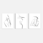 Woman Body One-line Drawing Wall Art Canvas Print Set Of 3