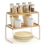 Songmics Home Cabinet Organizer Shelf Set Of 2 Kitchen Counter Shelves Kitchen Storage Spice Rack Stackable Expandable Metal And