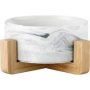 Small Ceramic Bowl With Wooden Stand - White Marble