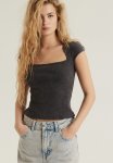 Cap-sleeved Top - Dark Grey Washed