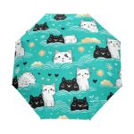 Kaaviyo Cute Black White Cats Umbrella Windproof Automatic Foldable Umbrells Auto Open Close For Men Women Kids