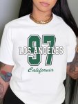 Number & Letter Print Casual T-Shirt Crew Neck Short Sleeve Top For Spring & Summer Women's Clothing