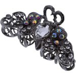 Hair Claw Clip Metal Large Silver With Strass