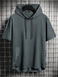 Men's Letter Print Hooded Short Sleeve T-Shirt Casual And Trendy Sports Tops For Summer Street And Fitness Wear