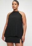 Chiffon Pleated Trapeze Halter Shell Plus - Black