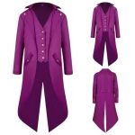 Qpaxucr Men's Steampunk Vintage Tailcoat Jacket Gothic Medieval Coat For Halloween Costume Purple Small