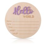 Newborn Announcement Sign 5.9IN Wooden Hello World Sign Baby Welcome Sign Birth Baby Name Plaques For Newborn Boys And Girls Pho