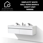 Simplicity White Wall Hung Basin & Vanity Unit - 1600 Mm