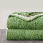 Longhui Bedding Sage Green Acrylic Cable Knit Sherpa Throw Blanket - Thick Soft Big Cozy Sage Green Knitted Fleece Blankets For