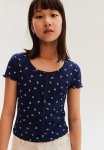 Ribbed T-Shirt - Dark Blue Butterflies