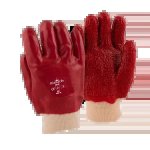 Retail Pack Pvc Red Glove Knit Wrist Rough Palm